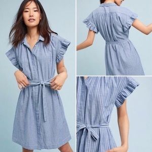 Short Sleeve Striped Button Front Dress